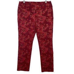 Soft Surroundings Ponte Knit Pants Women Red Gold Floral Pull On Straight Leg